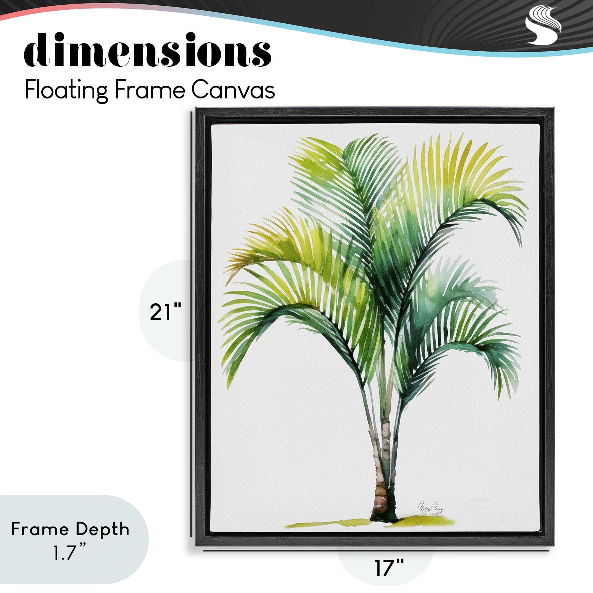 Stupell Industries Coastal Canopy Palm Tree Black Framed Floater Canvas Wall Art, design by Shelly Craig
