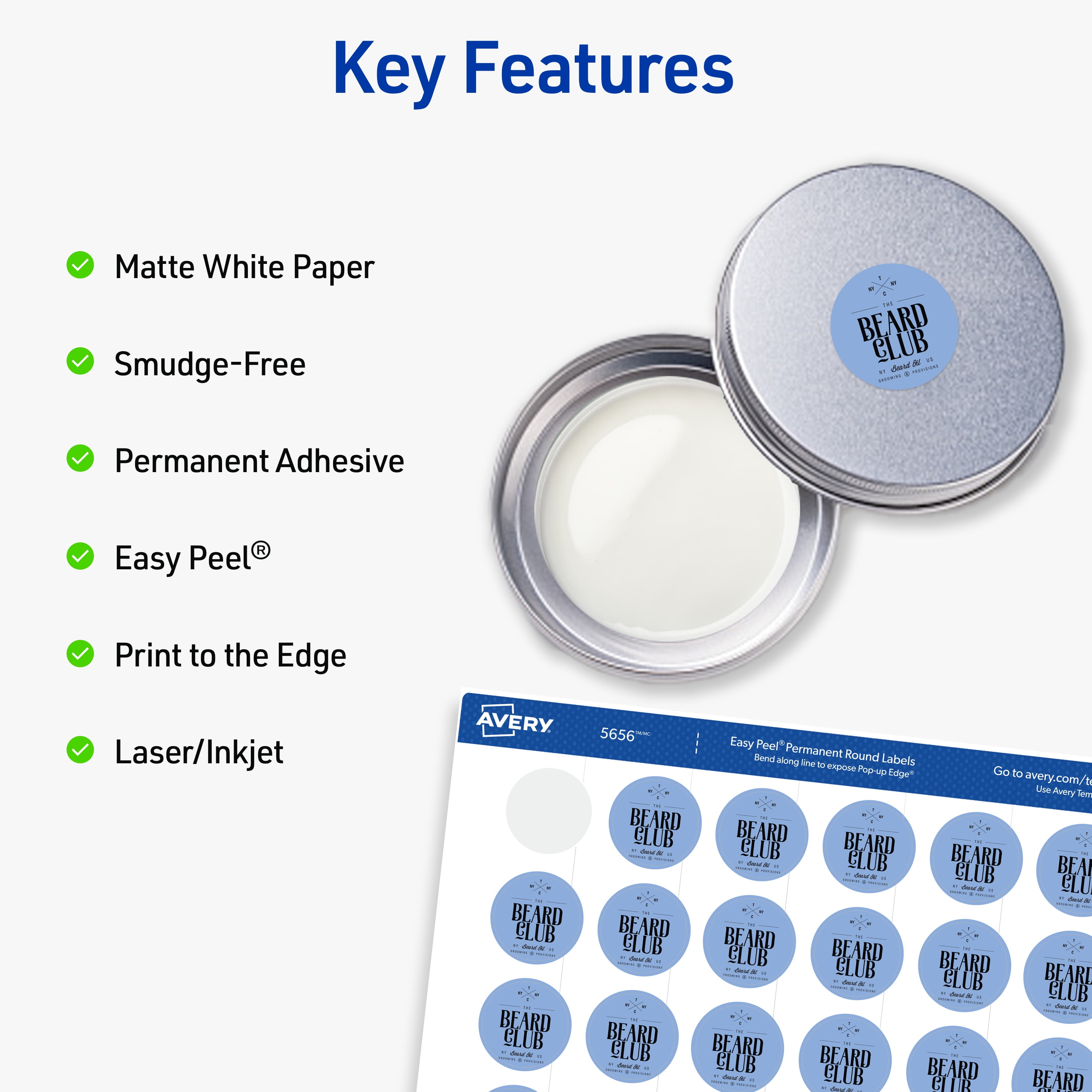 Avery Round Labels, 1" Diameter, Permanent, 1,200 Labels (5656)
