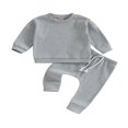 thumbnail image 1 of Toddler Baby Girls Boys Fall Winter Outfits Long Sleeve Ribbed Sweatshirt Tops and Pants Set, 1 of 7