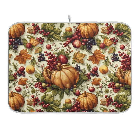 Berry Pumpkin Leaf Dish Drying Mat for Kitchen Counter 16x18 In Absorbent Microfiber Reversible Mats Dish Drainer Protector Rack Pad for Coffee Bar Table