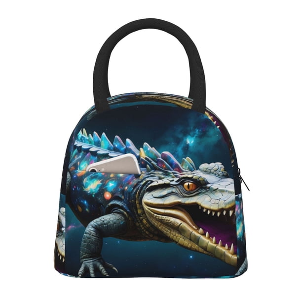 Balery Starry Sky Colorful Crocodile Bolsa de Almuerzo para Mujeres, Caja de Almuerzo, Bolsa de Almuerzo Pequeña Impermeable, Tote de Almuerzo Reutilizable con Gran Capacidad