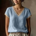 thumbnail image 2 of Diufon Cotton Linen Tops for Women Lace Trim V Neck Short Sleeve Shirts Summer Fashion Vacation Boho Blouses, 2 of 7