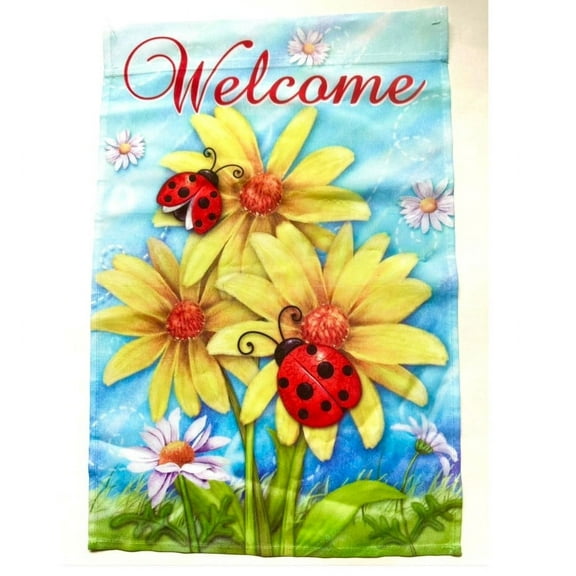 Garden Accents Sunflower and Ladybug Banner Flag: Welcome 12"x18"