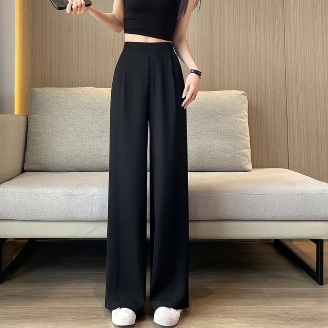 Pantalones de traje grandes para primavera y otoño, cintura alta, pantalones de pierna ancha para verano, pantalones casuales finos, de corte estrecho y pierna recta para mujer