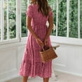 thumbnail image 6 of bnaln Womens Casual Summer Dresses Short Sleeve Square Neck Smocked Boho Floral Sundress Loose Flowy A-Line Midi Dress Beach Cover Up Vacation Sun Dresses Holiday Outfits, 6 of 9