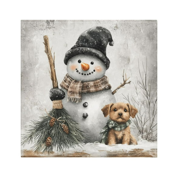 Qxltty Illustrated Snowman and A Little Brown Dog Napkins 20×20in Perfect for Parties Dinners Weddings Cocktail Housewarming Cloth Napkins Set of 6