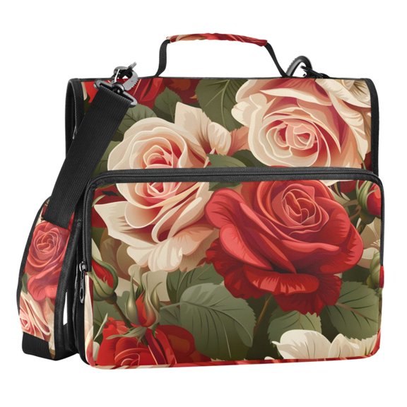 ALAZA Zipper Binder Luxury Roses Flower 3 Ring Trapper Keeper File Folder Organizer Bag