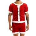 thumbnail image 2 of ZDHoor Mens Velvet Christmas Santa Costume Outfit Short Sleeve Top and Elastic Waistband Shorts Red Large, 2 of 7
