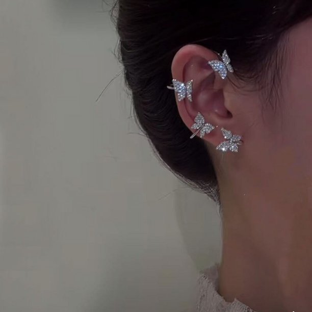 Clips de oreja de mariposa de Metal sin Piercing para mujer, pendientes de Clip de puño de oreja de circón brillante, joyería de boda, Color dorado y plateado