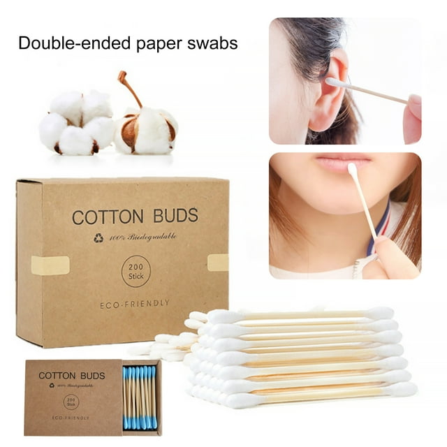 Visland 1 Box Cotton Swab No Lint Loss Disposable Double Head Design Soft Cleaning Colorful Round Pointed Head Makeup Swab Home Supply
