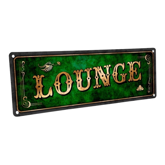 Green Lounge 4"x12" Metal Sign, Wall Décor for Home and Office