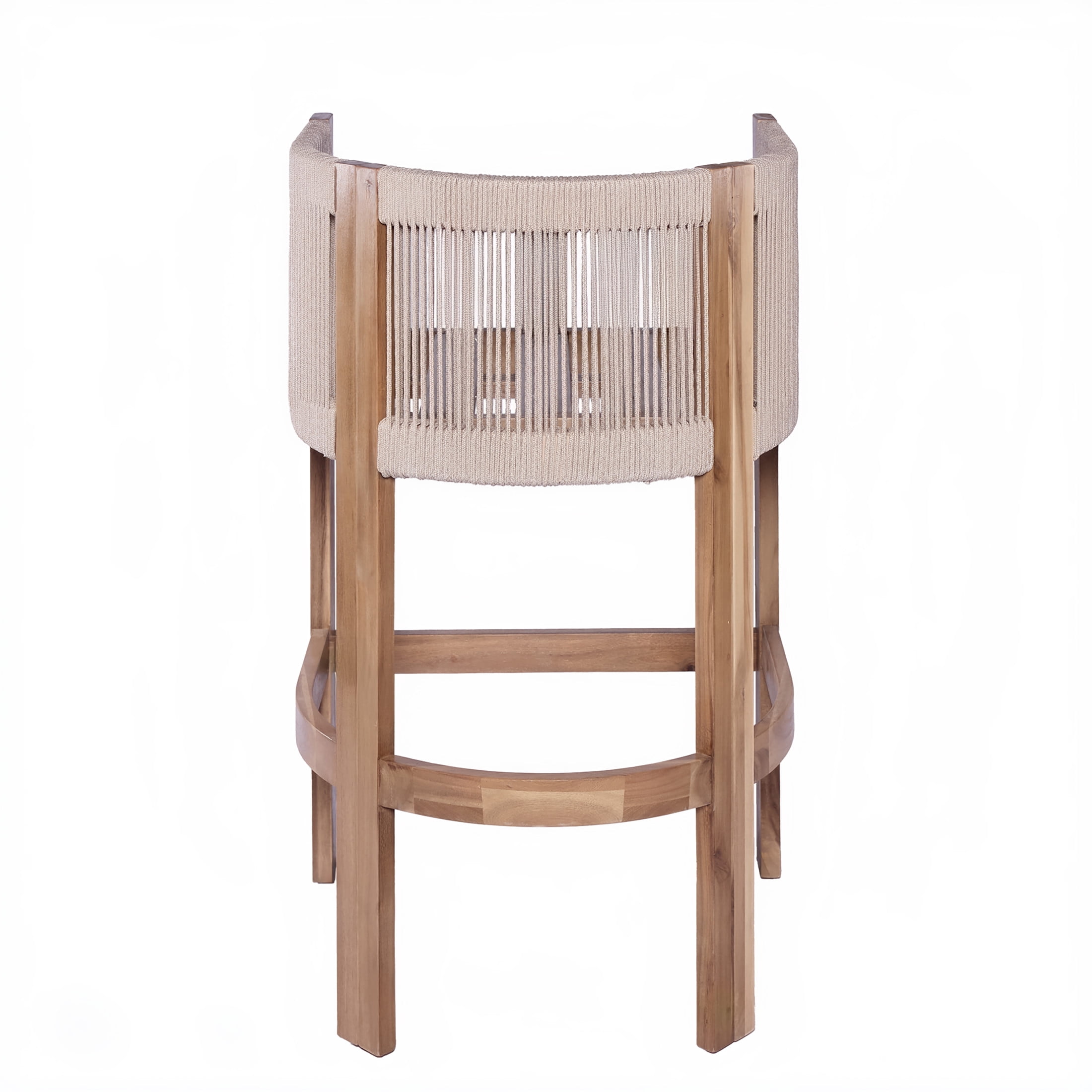 Christopher Knight Home Coastal Outdoor Woven Rope Barstools, Solid Wood Frames, Set of 4, Beige Cushions