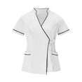 thumbnail image 5 of Pxxlle Scrubs for Women Set Plus Size Short Sleeve Wrap Tops with Pockets Solid Color Long Pants Nurse Uniform Workwear White XL, 5 of 10