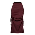 thumbnail image 2 of Jdlsppl Women's Pleated Bodycon Skirt High Waisted Long Drawstring Knit Side Slit Midi Tean Length Burgundy 12, 2 of 4