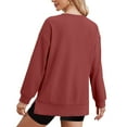 thumbnail image 5 of DeHolifer Women's Tops Long Sleeve Solid Round Neck Vent Split Zipper Pullover Tops Loose Casual Fall Blouse Wine L, 5 of 7