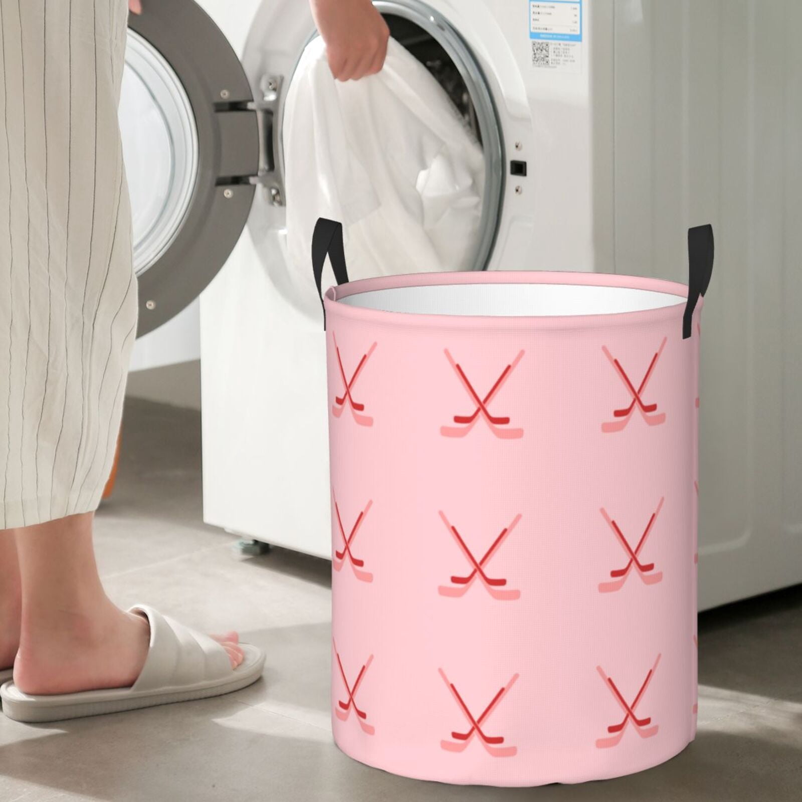 Large Laundry Basket with Handles - red hockey sticks pink Kids Baby Dirty Clothes Laundry Hamper for Bedroom Aesthetic