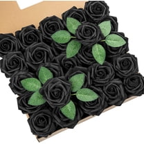 25Pcs Artificial Roses Flowers Fake Roses with Stems Real Touch Foam Flowers for DIY Wedding Bouquet Baby Shower Centerpiece Floral Arrangement Party Home Decor(Black)