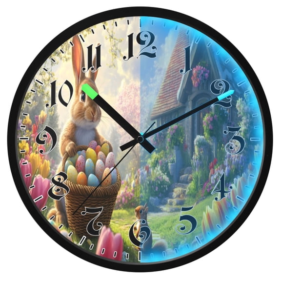 Ryvnso Cute Easter Bunny 12 Inch Night Light Wall Clock Luminous Silent Battery Operate Clocks