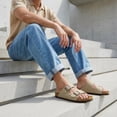 thumbnail image 4 of Cushionaire Lane Cork Footbed Mens Sandals, Adjustable Buckle Comfort Slides for Men, Genuine Leather Insole Summer Sandals Men Footwear, 4 of 19