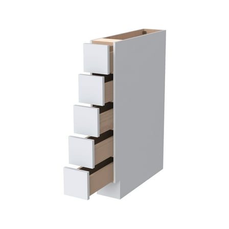 6 Inch Narrow Solid Wood 5-Drawer Assembled Kitchen Base Cabinet, Spice Organizer ,White H34.5 x D24