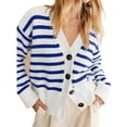 thumbnail image 2 of V Neck Button Down Long Sleeve Open Front Ribbed Knit Outerwear Womens Striped Cardigan Sweaters, 2 of 6