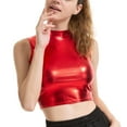 thumbnail image 2 of TiaoBug Women's Shiny Metallic Crop Top Mock Neck Sleeveless Vest S-XXL, 2 of 5