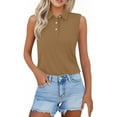 thumbnail image 3 of Yigetop Sleeveless Polo Shirts for Women, Shirts for Women 2025 Summer Button Down Collared Sleeveless Tops Business Work Casual Basic Blouses Golf Shirts for Woman Coffee 3XL, 3 of 6