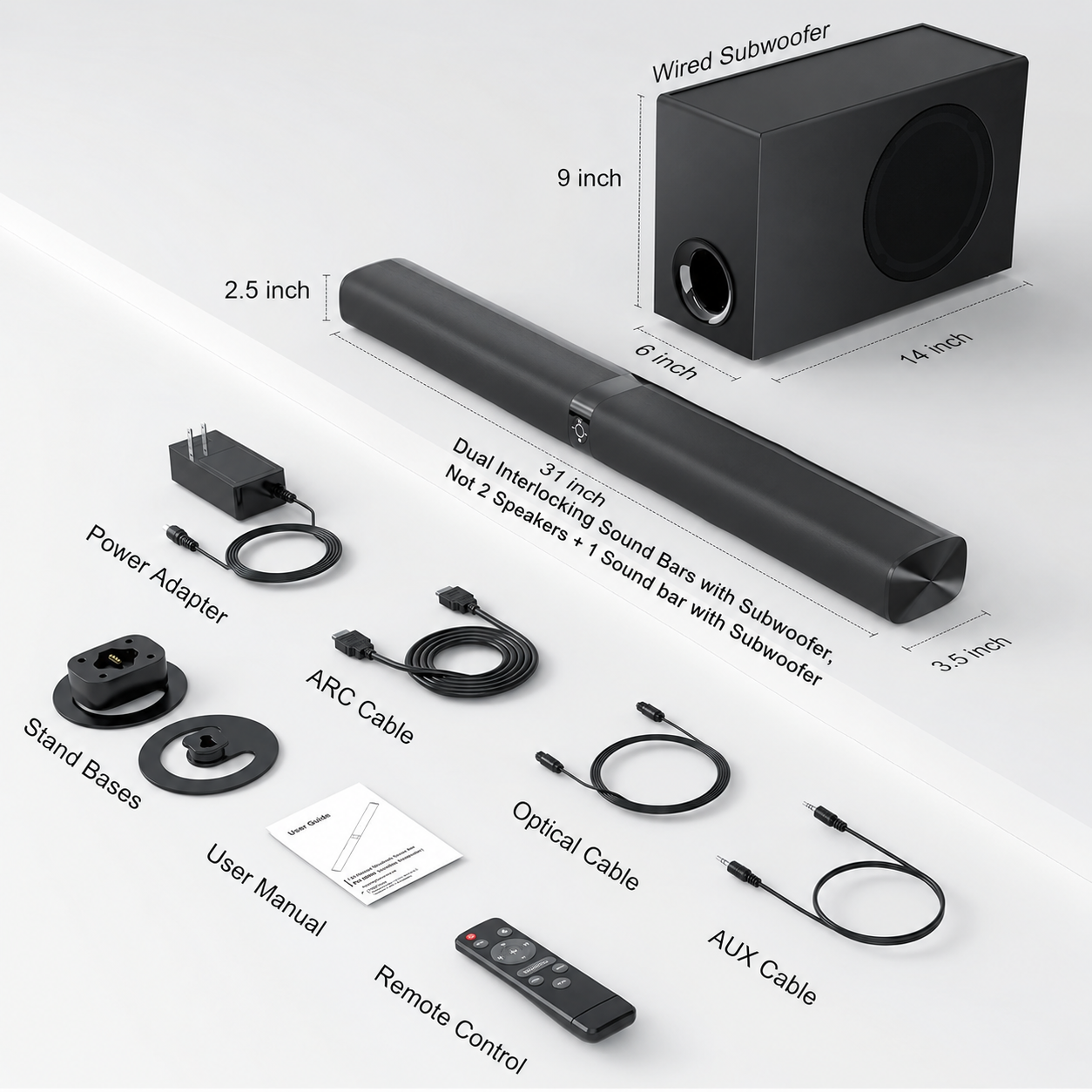 COWIN 110W Soundbar with Subwoofer for Smart TV, Black photo 5