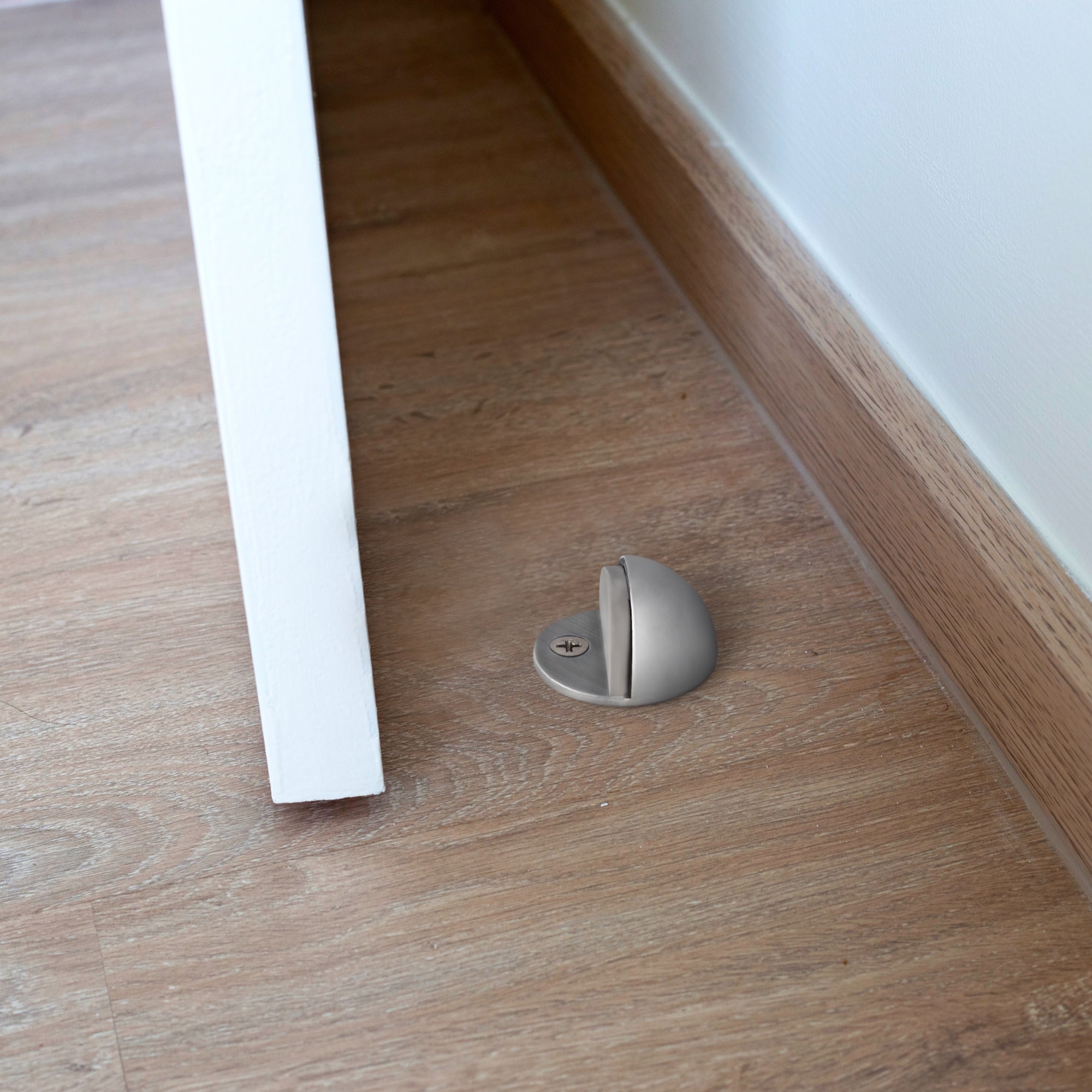5-Pack Dome Floor Mounted Door Stops with Rubber Stopper, Satin Nickel, Heavy Duty Zinc Construction – Design House, 181883