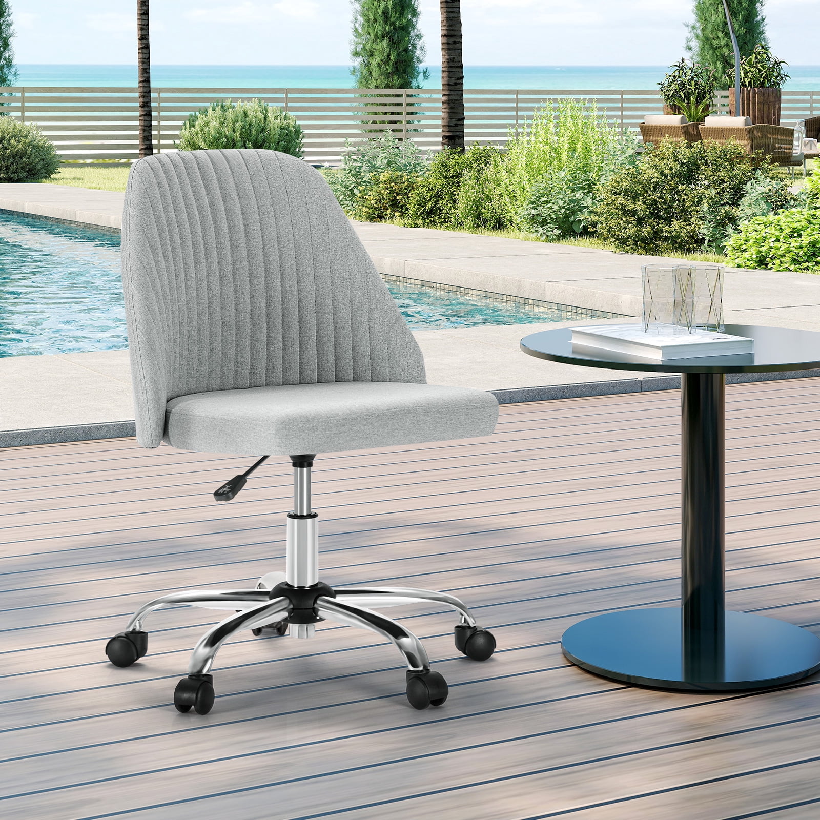 edx Vanity Chair, Armless Desk Chair with Wheels, Adjustable Swivel Fabric Makeup Chair, Comfortable Home Office Task Computer Chair, Gray