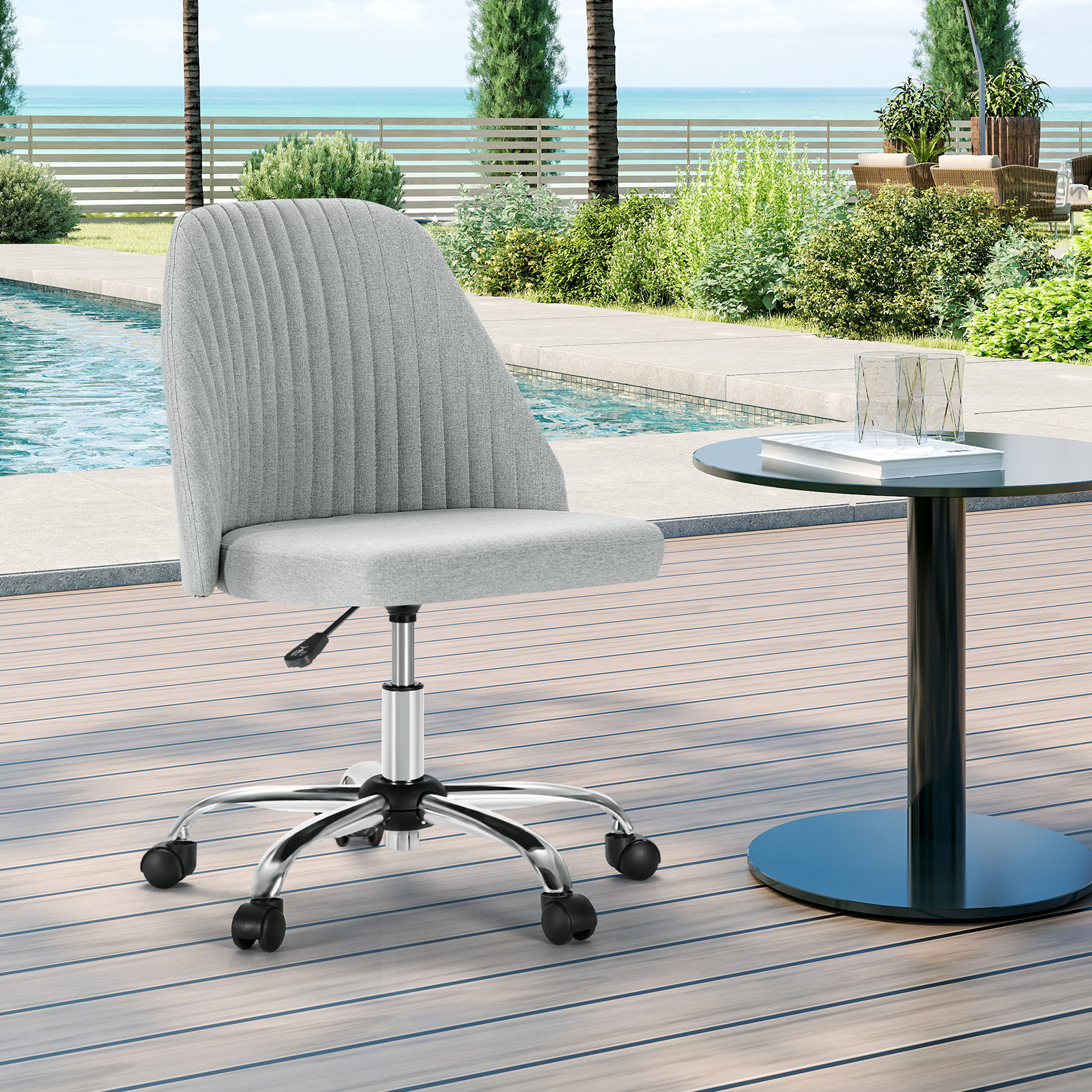 edx Vanity Chair Armless Desk Chair with Wheels, Gray photo 3