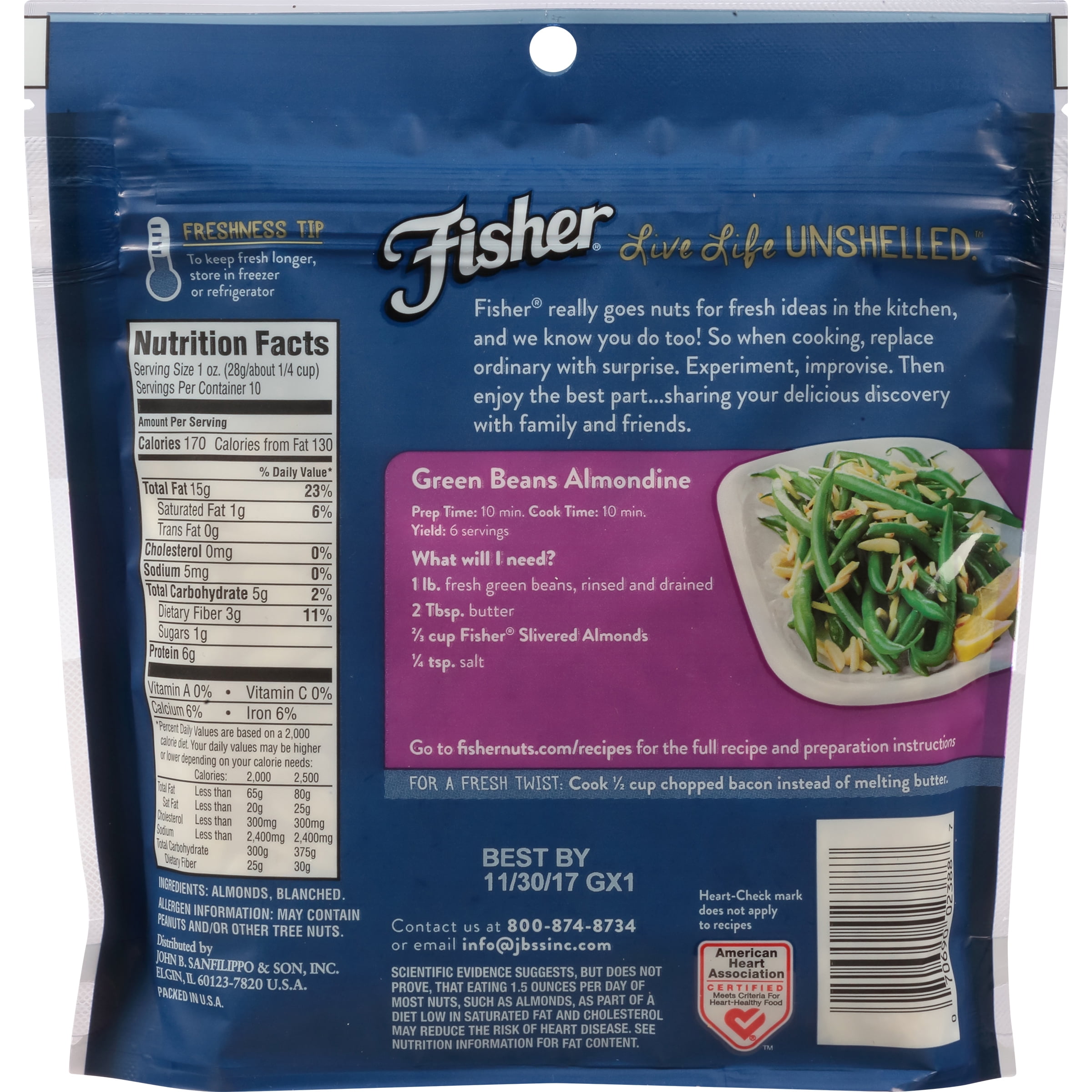 Fisher Slivered Almonds Non Gmo No Preservatives Heart Healthy 10oz Walmart Com Walmart Com
