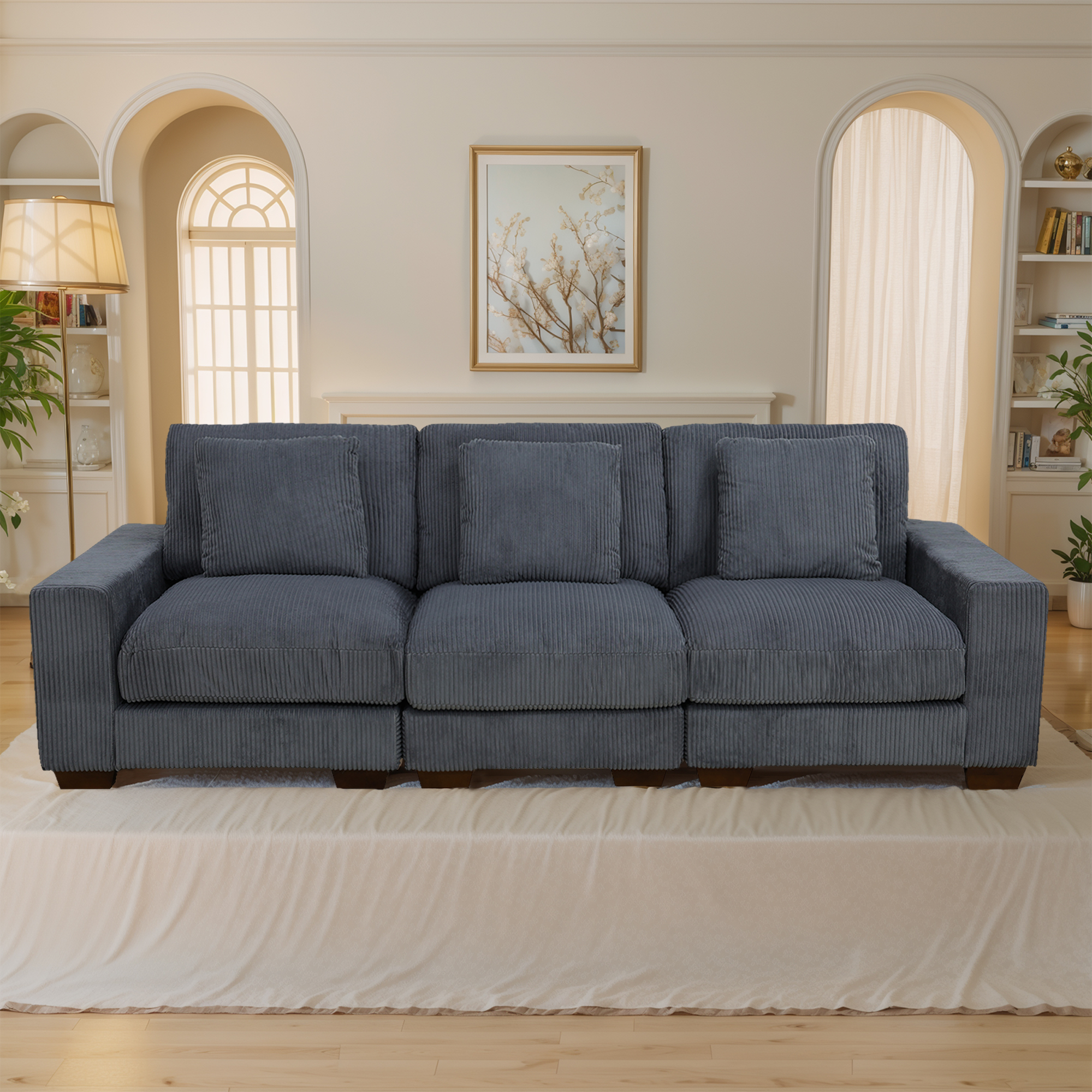 MAYEERTY Dark Gray Corduroy Living Room Sofa Set