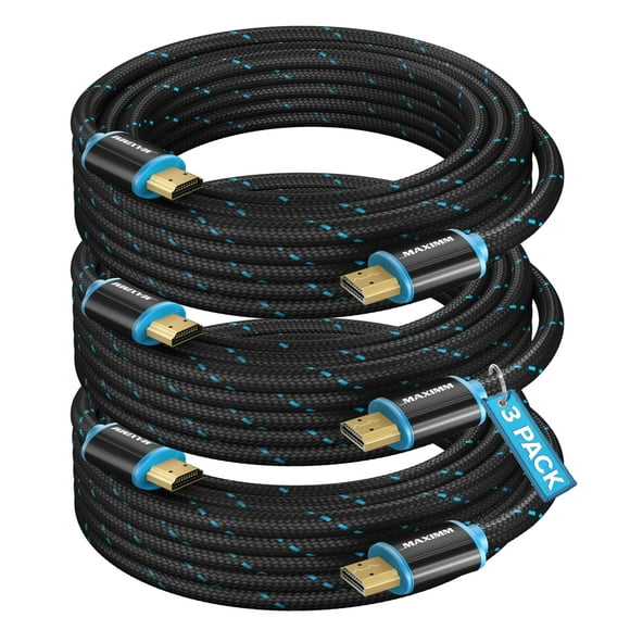 HDMI Cable 4K Ultra HD 12 Foot (3 Pack) Nylon Braided HDMI 2.0 Cable High Speed 18Gbps 4K60Hz HDR 3D 2160p 1080p HDCP 2.2 ARC HDMI Cables for Monitors HDTV