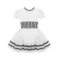 thumbnail image 4 of Yeahdor Girls Figure Skating Mesh Leotard Dress Bowknot Puff Sleeves Striped Christmas Dance Costume Black 12, 4 of 7