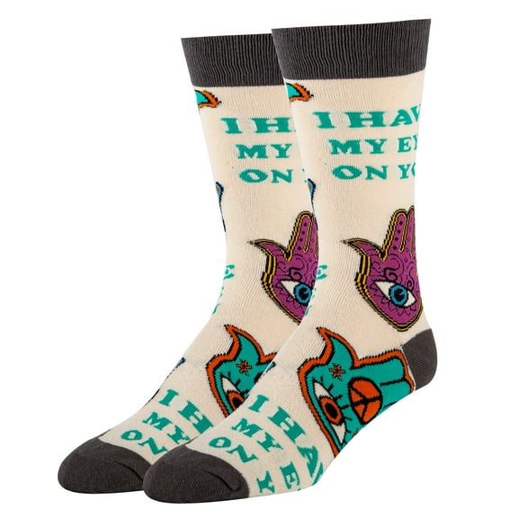OoohYeah Men's Funny Crew Socks, Eye On You, Hamsa Novelty Cotton Socks, Size 8-13