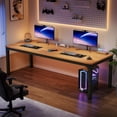 thumbnail image 1 of Fnova 78.7" Modern Computer Desk with Wood Desktop, Metal Frame Office Desk, Light Brown, 1 of 14