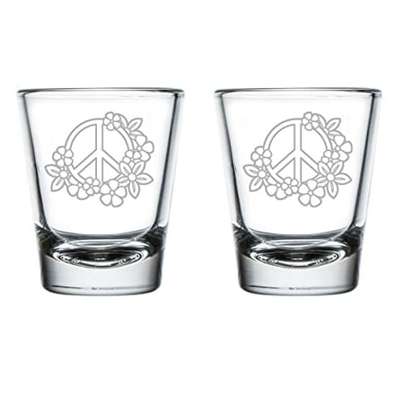 

Set of 2 Shot Glasses 1.75oz Shot Glass Peace Sign with Flowers