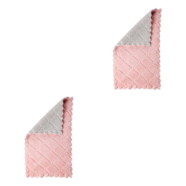 Unatoiry Dishcloth Microfiber Cloth Rags Washcloth Water-absorbing Dish Plate Pots Bowl Tableware Towel Accessory Kitchen Pink Coffee 2Set