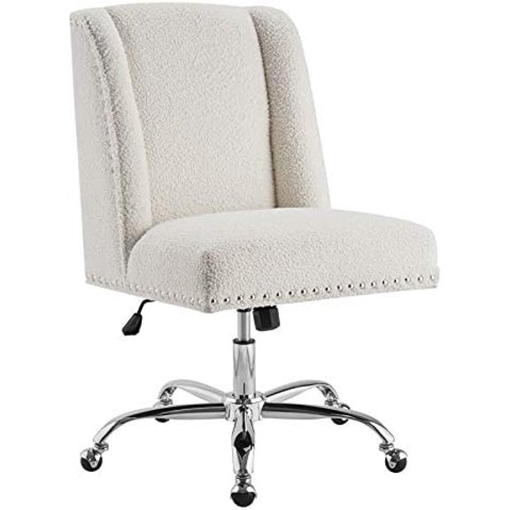 Linon Draper Upholstered Swivel Office Chair in Cream Sherpa