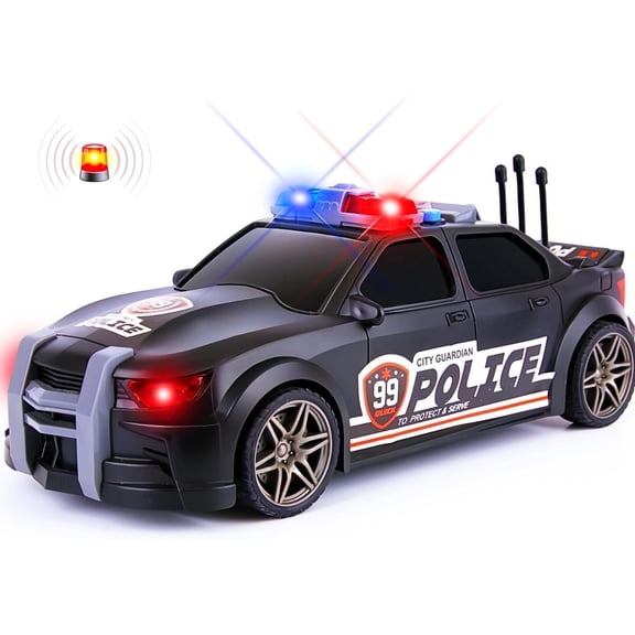 ArtCreativity Friction-Powered Police Car Toy – 1:20 Scale with Lights & Sirens, Pull-Back Vehicle for Kids, Emergency Rescue Play