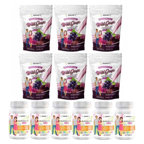 Gastric Sleeve Complete Vitamin Pack - Chewables Size: 6-Month Supply, BariatricPal Multivitamin ONE: Orange Citrus Chewable with 45mg Iron, BariatricPal Calcium Citrate Soft Chews: Wild Grape