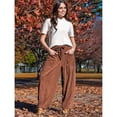 thumbnail image 4 of Women's Corduroy Pants Baggy Wide Leg Pants Casual Elastic Waisted Palazzo Harem Pants with Pockets Brown L, 4 of 8