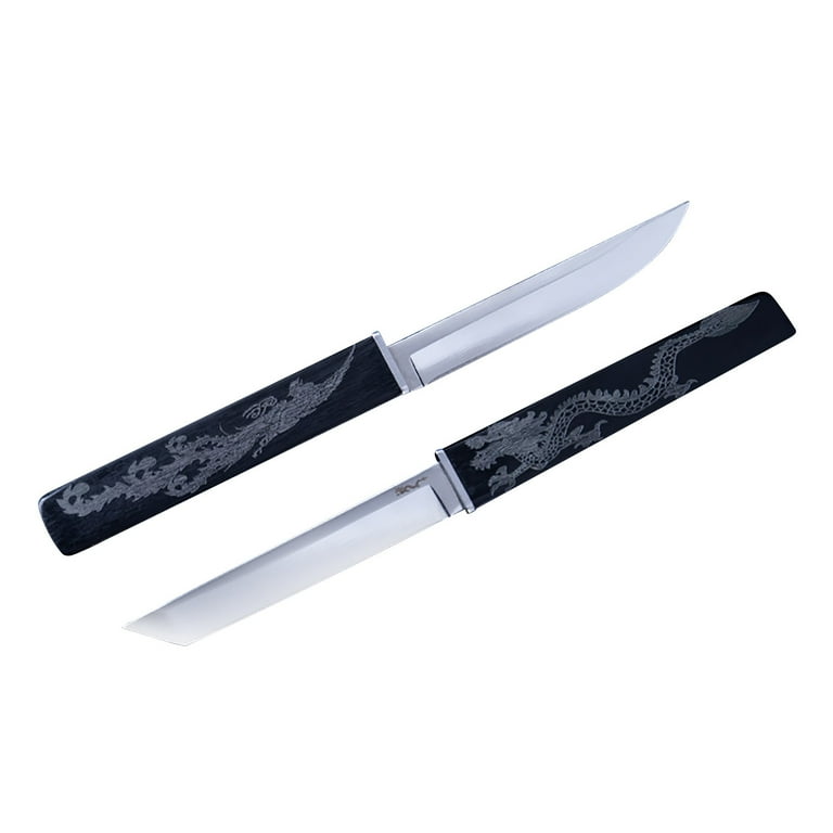 KQJQS Handmade Dragon and Phoenix Double-Edged Knife Set with