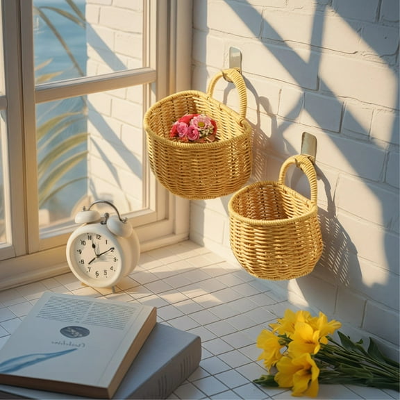 2 Pcs Macrame Wall Hanging Basket, Handwoven Storage Organizer for Kitchen & Living Room Wall Decor