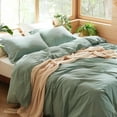 thumbnail image 2 of Washed  Duvet Cover Queen - Green Minimalist  Duvet Cover Linen, 2 of 9