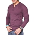 thumbnail image 2 of Frontwalk Mens T Shirts Crew Neck Tops Buttons T-shirt Men Fashion Pullover Long Sleeve Blouse Wine Red 2XL, 2 of 3