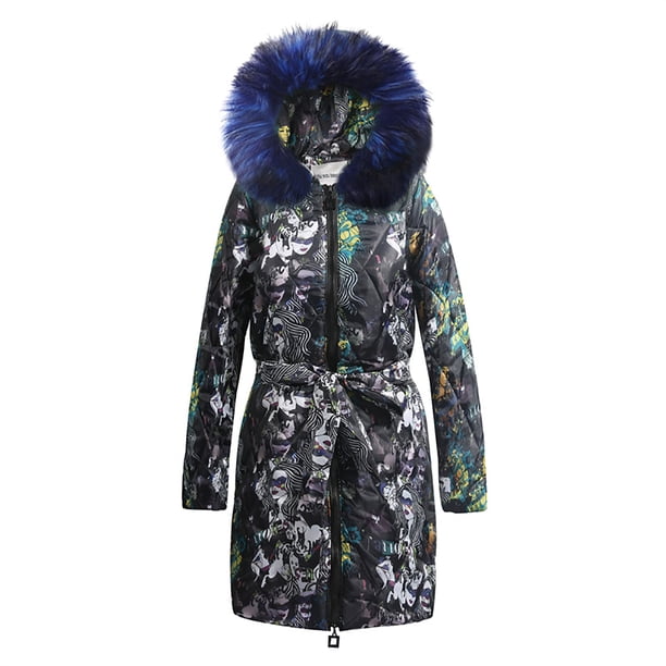 Chaqueta de algodón con capucha de estilo vintage con estampado grande de longitud media cálida de invierno para mujer Fridja BV0+2939