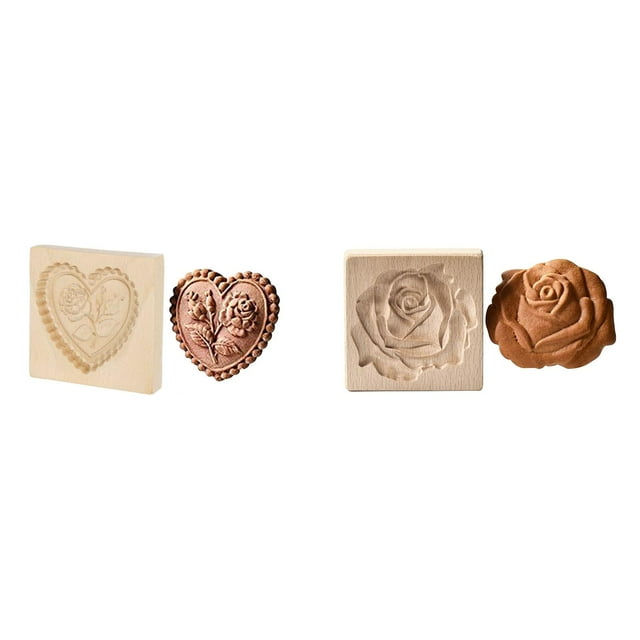 (2-Pack) Rinsvye Diy Baking Moulds Wooden Christmas Pancake Molds Cookie Moulds Embossing Pancake Shapes Molds Craft Decorative Baking Tools for Christmas Thanksgiving Christmas Kitchen