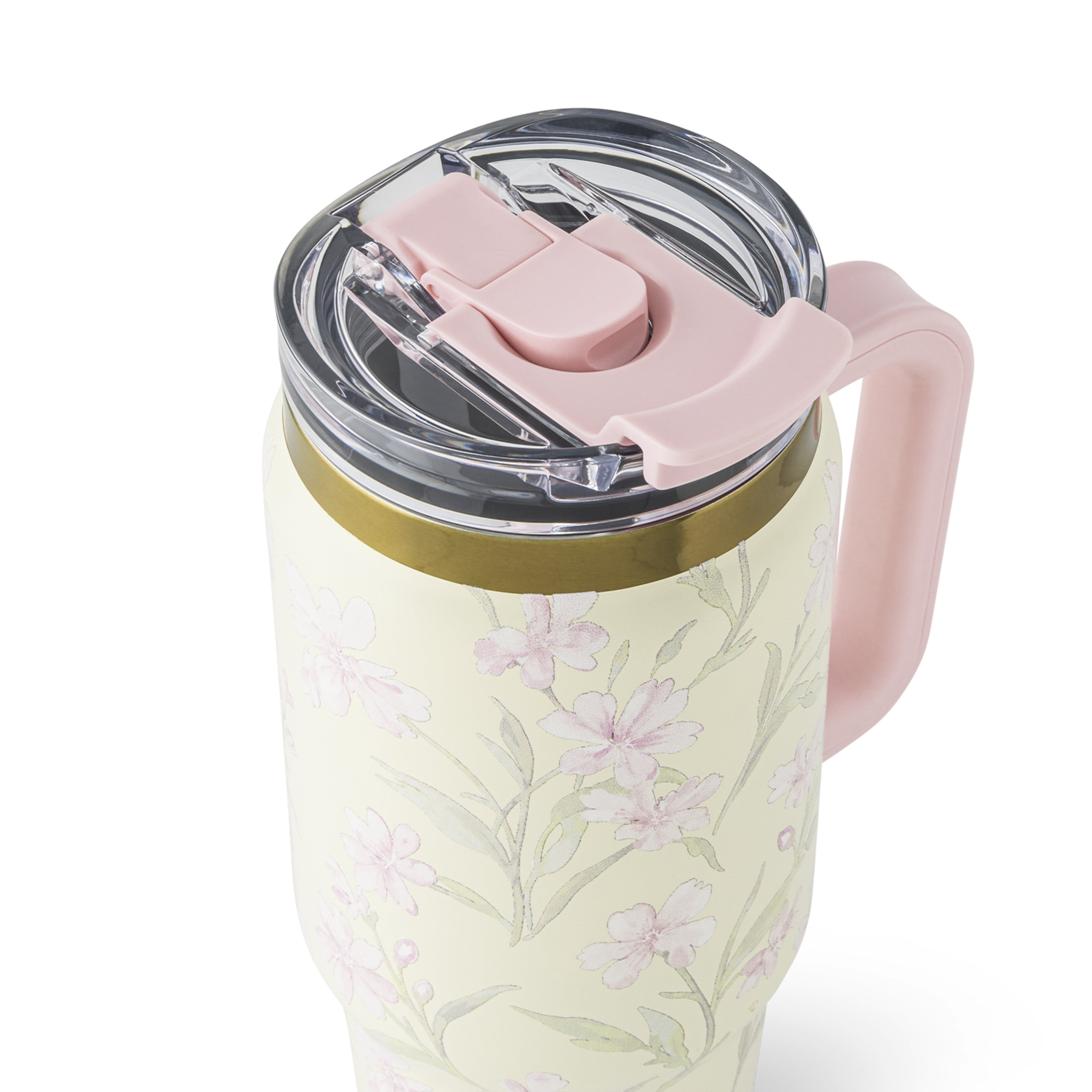 Thyme & Table 32oz Stainless Steel Luna Tumbler with Handle and Dual Straw Lid, Blossom Meadow